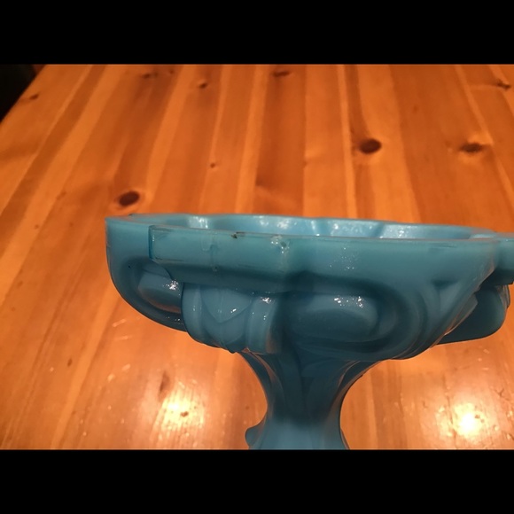 ANTIQUE FRENCH PORTIEUX VALLERYSTHAL BLUE OPALINE GLASS FOOTED COMPOTE GLOWY! - Picture 16 of 16